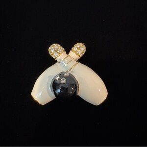 Vintage Enamel Goldtone Rhinestones Bowling Pin Brooch